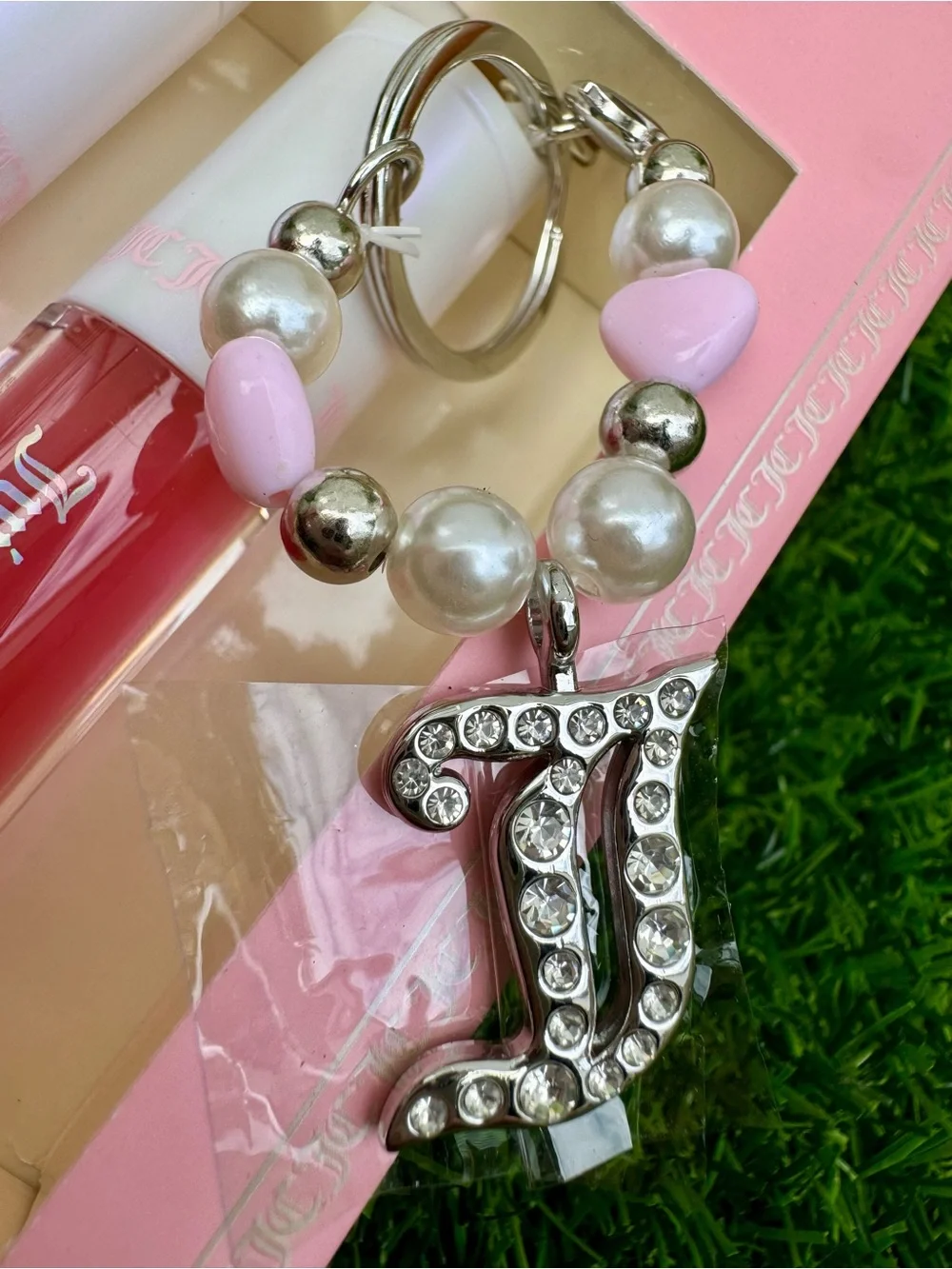 Juicy Couture Pink Lip Gloss Keychain Set with Heart Shades